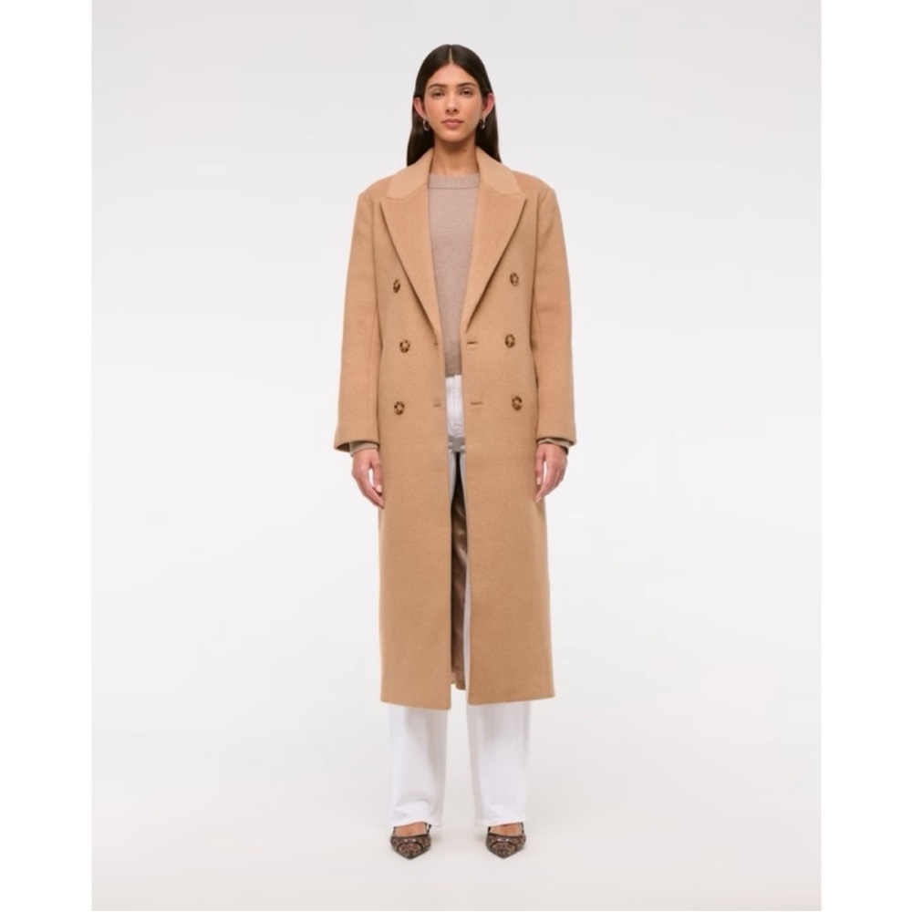 Abercrombie & Fitch Camel Brown Wool Blend Double Breasted Over Coat Medium